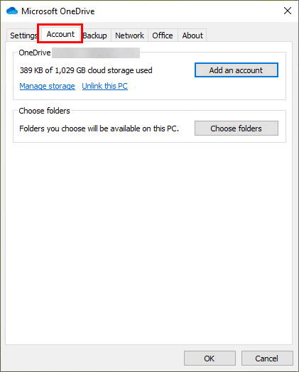 Unlink OneDrive from this PC