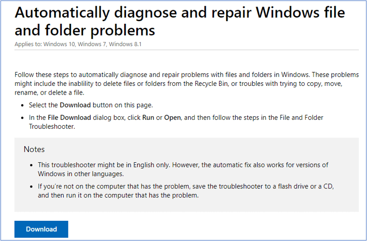 download File & Folder troubleshooter