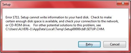 error 1711 setup cannot write Windows 10