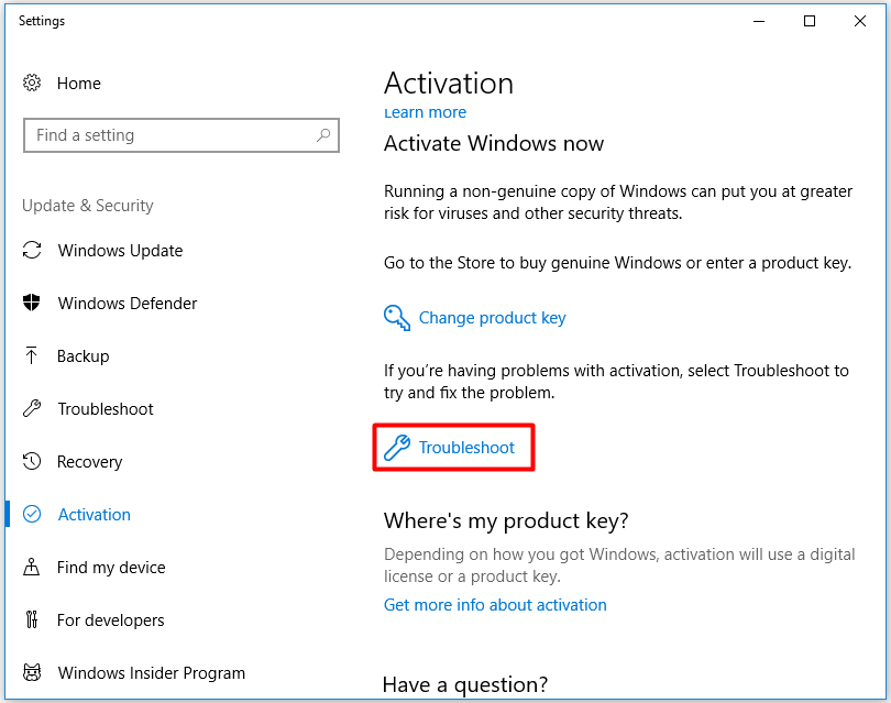click on the Troubleshoot option