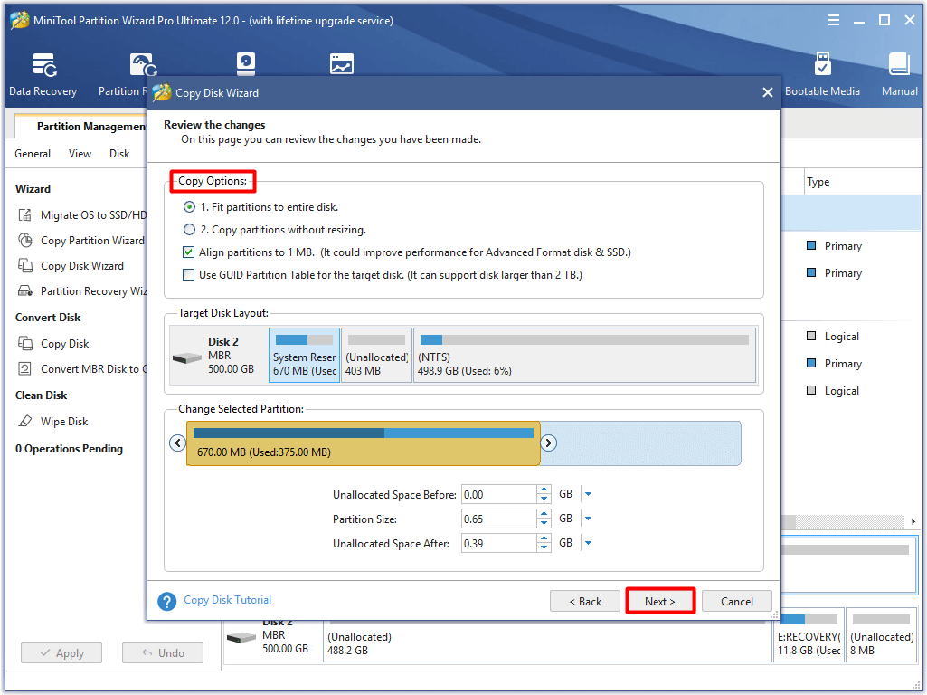 choose copy options