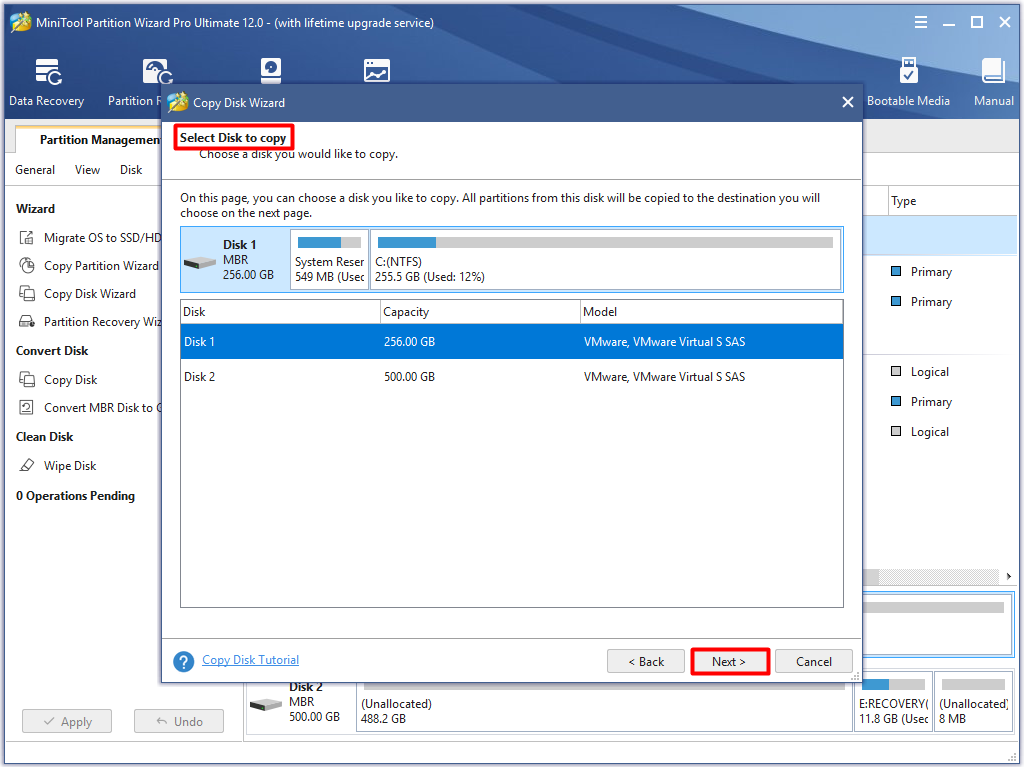select the drive to copy