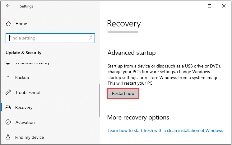 click Restart now