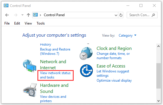 click on View network status and tasks