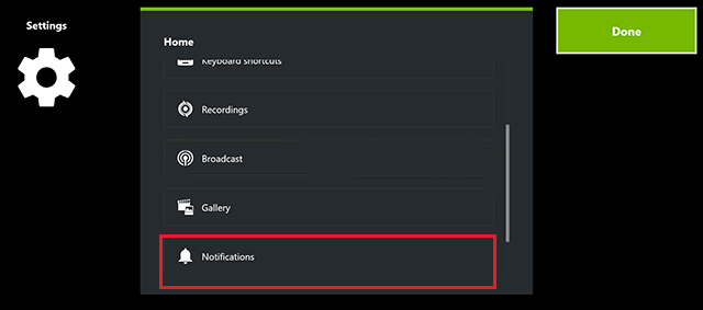 Select Notifications in GeForce Experience