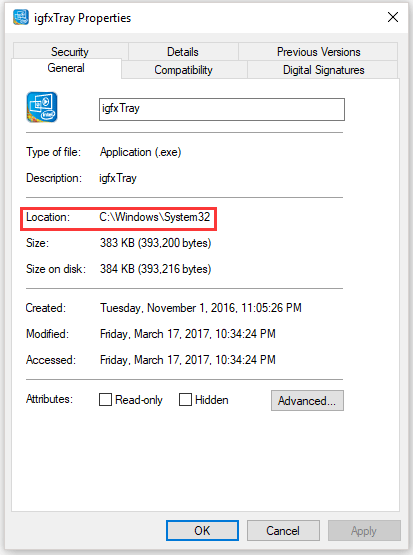 check the location of the process