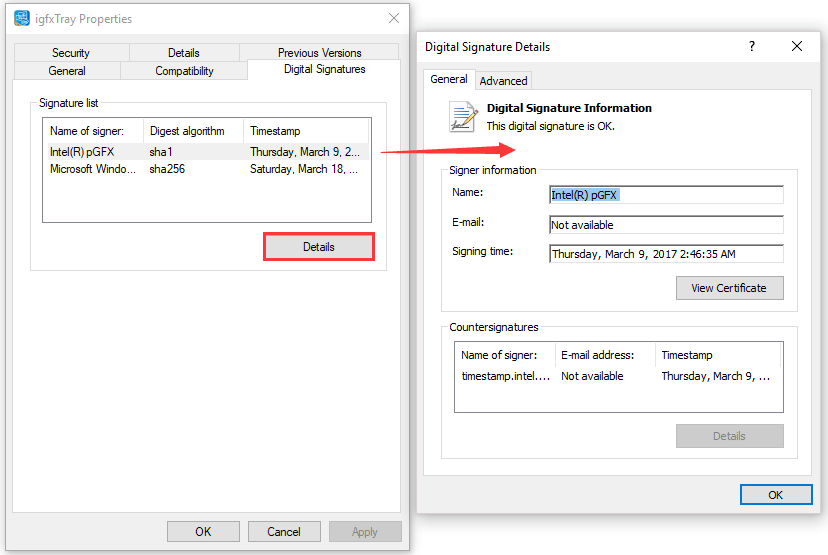 check the details of one signature