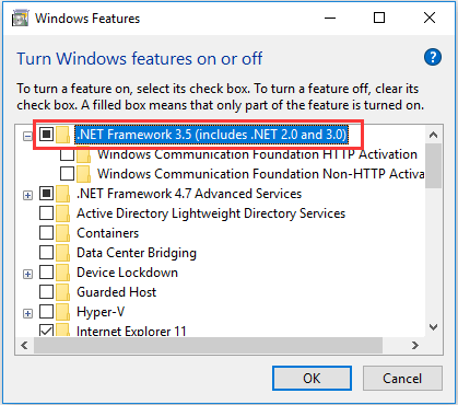 enable Microsoft .Net Framework