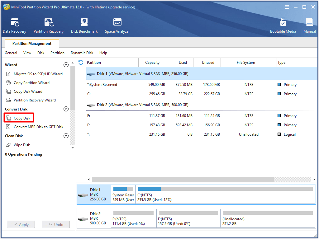 click on copy disk feature