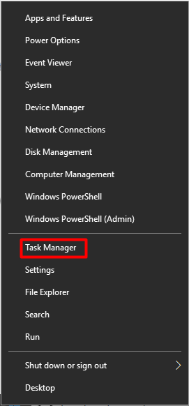 open Task Manager from start menu