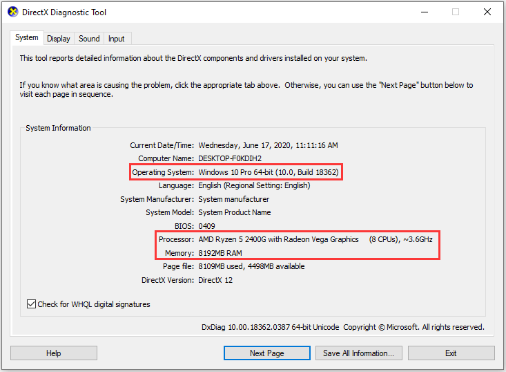 check PC specs
