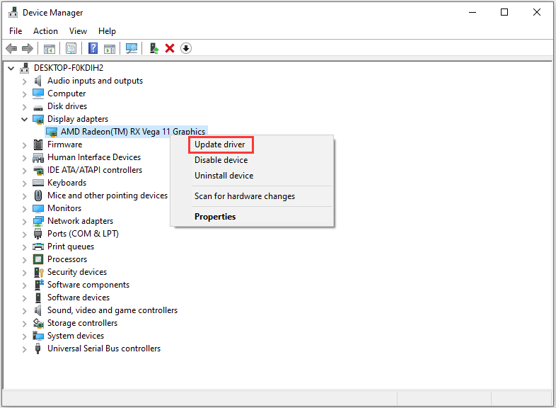 select Update driver