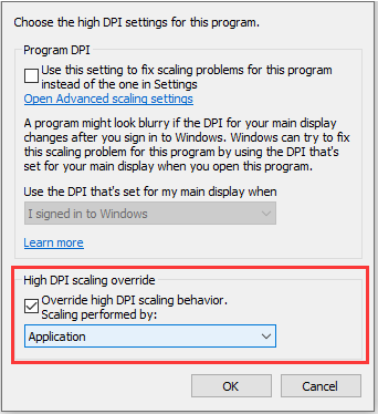 change High DPI scaling override settings