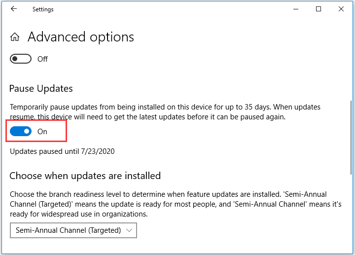 turn on Pause Updates