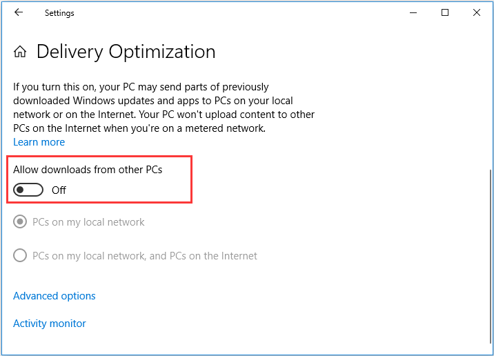 disable Allow downloads from other PCs