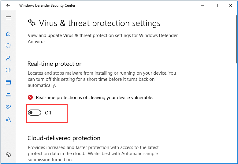 disable Windows Defender antivirus