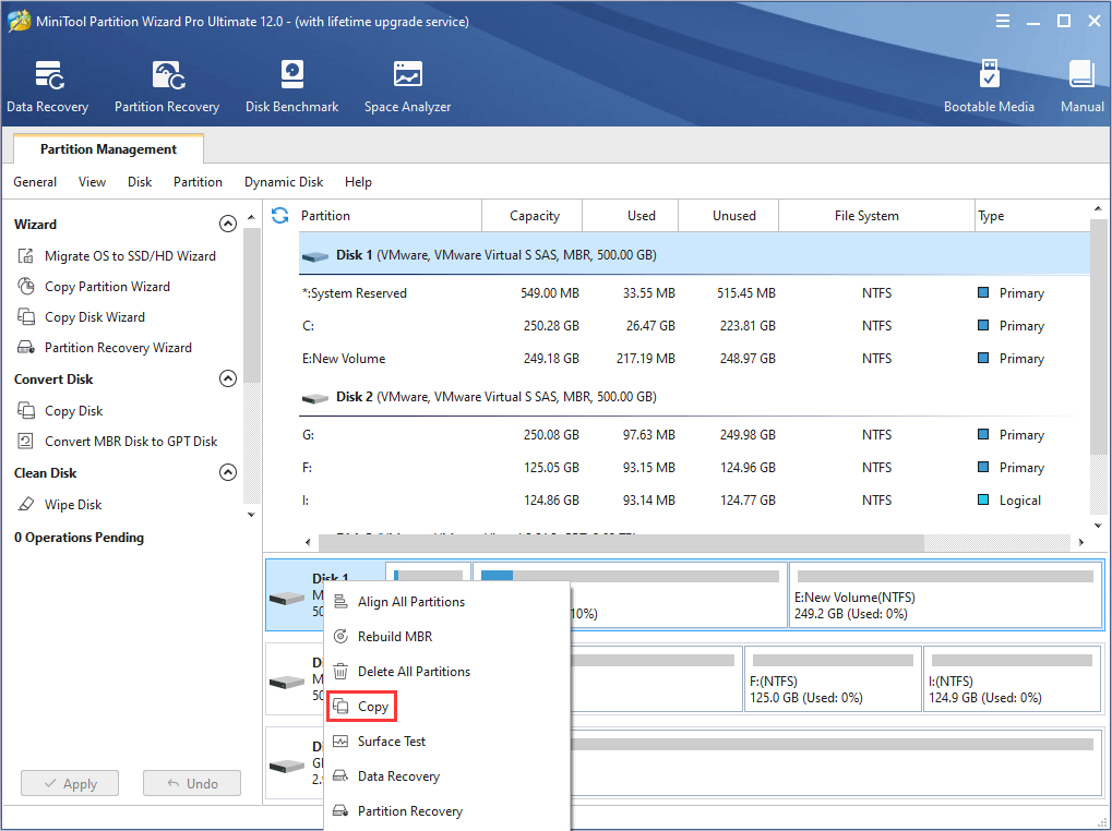 right click a disk and choose copy feature