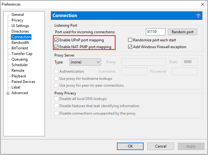 Configurar las preferencias de conexión