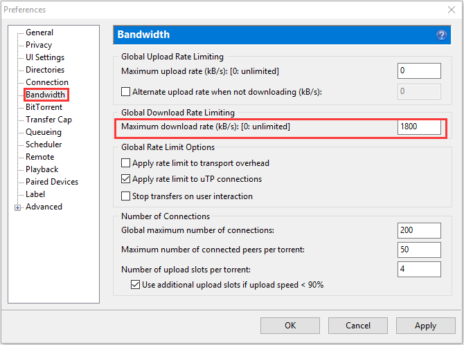 Cambiar máximo de descarga RETE