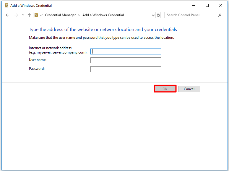 configure the settings of credentials and save the changes