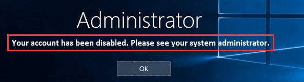 your account has been disabled Windows 10