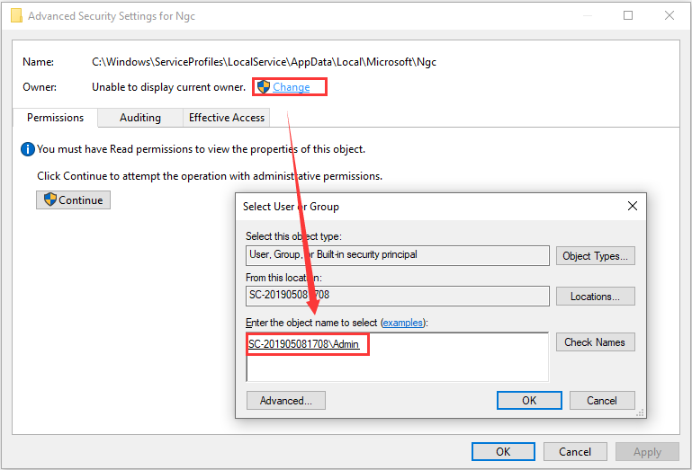 enter the username of the current account