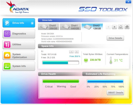 ADATA SSD Toolbox Drive Info