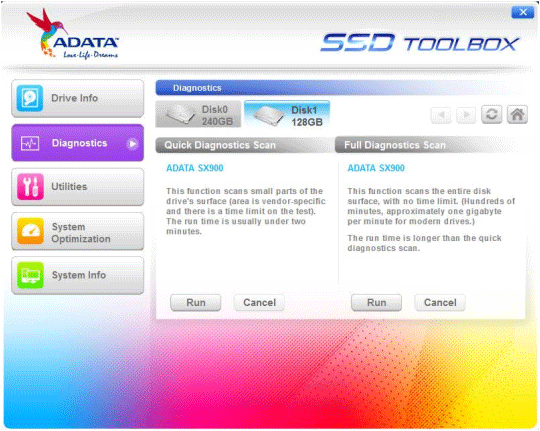 ADATA SSD Toolbox Diagnostics tab