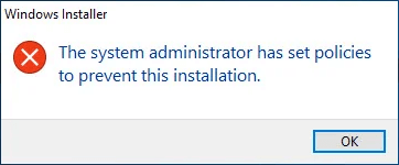 Как исправить ошибку The system administrator has set policies to prevent this installation - no elevation prompt