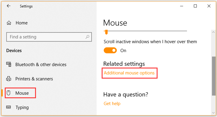 click on Additional Mouse Options