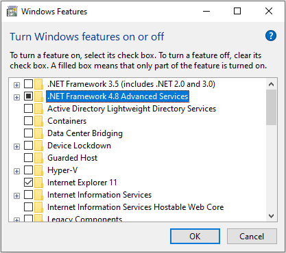 enable .NET Framework services