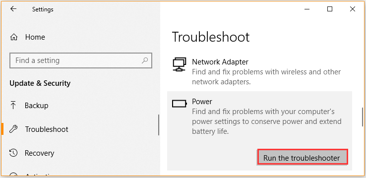run Windows power troubleshooter