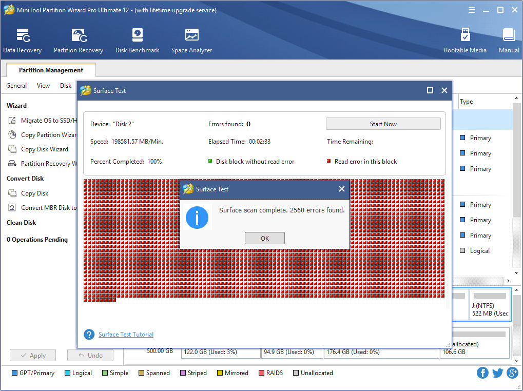 Errors Found in Surface Test
