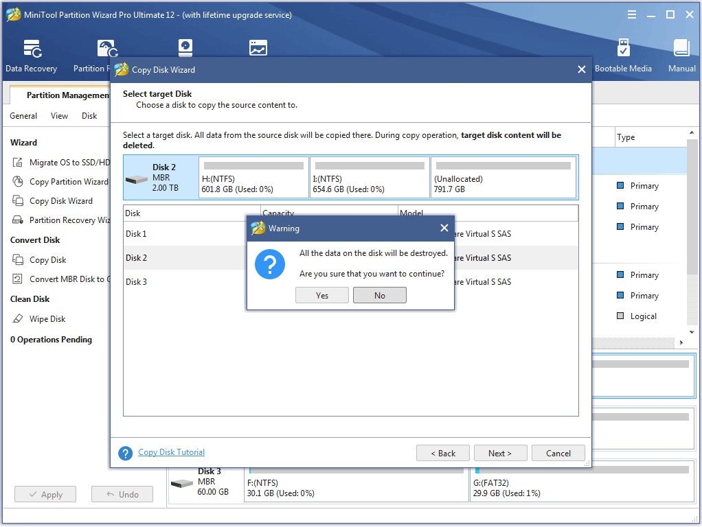 Select Destination Disk for Copy