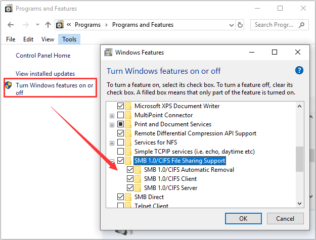 turn on SMB1 support