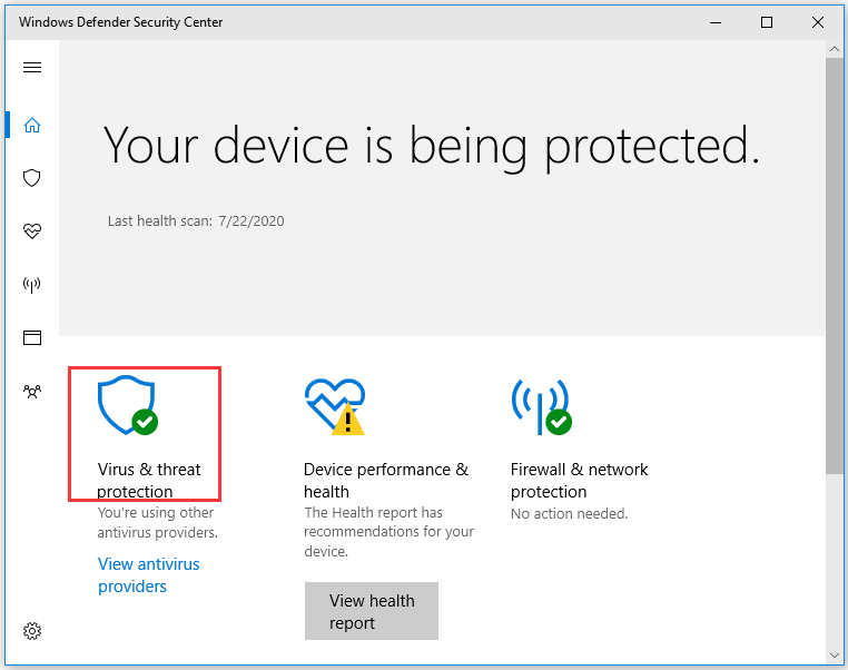 click the Virus & threat protection option
