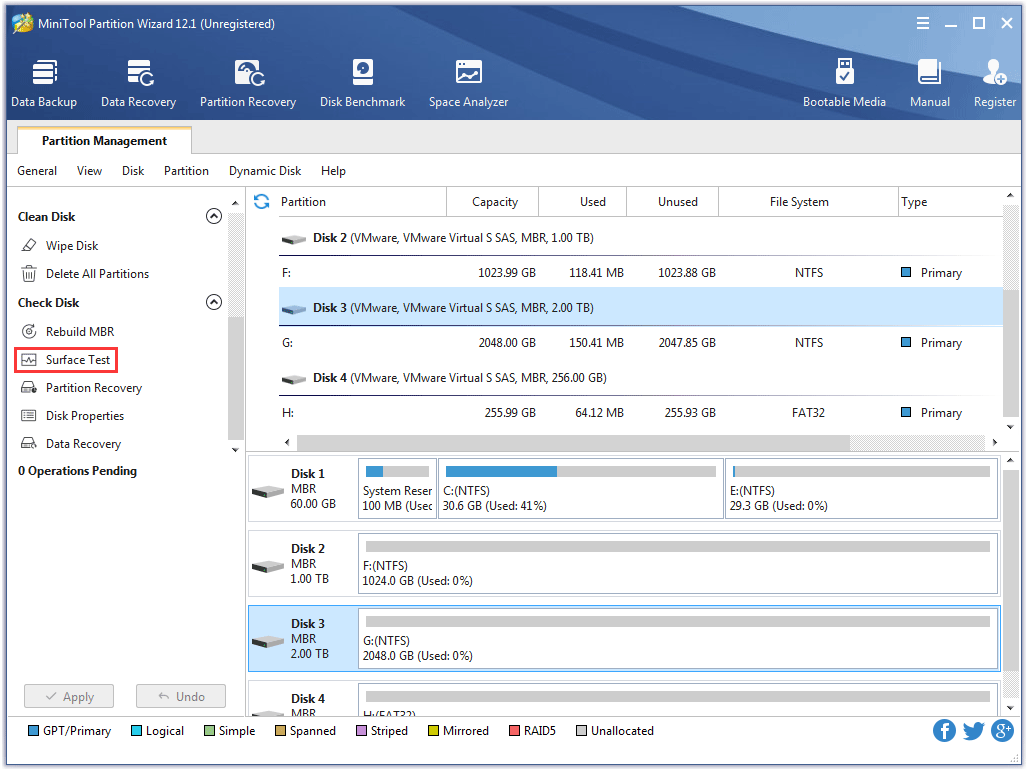 choose the Surface Test feature