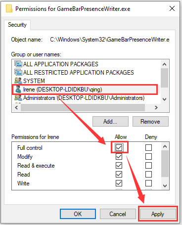 Allow Full Control Permissions