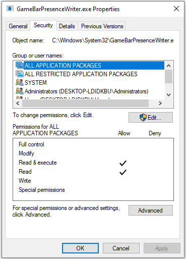 GameBarPresenceWriter.exe Properties