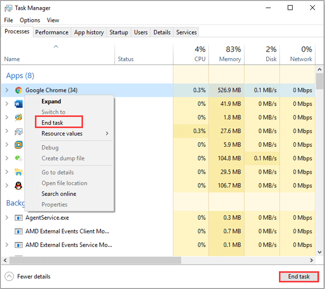 close unnecessary processes