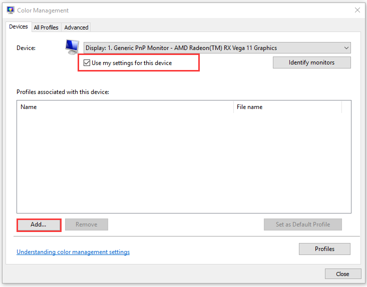 Use my setting for this device