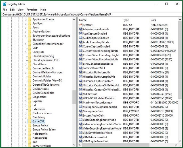 Delete Game Bar Hotkeys in Registry Editor