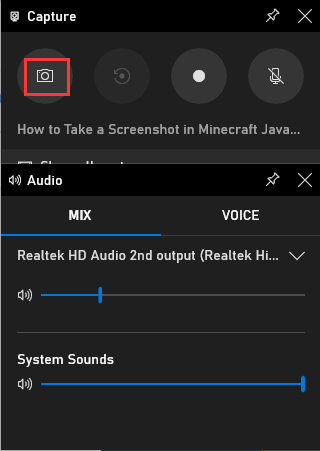 Select Minecraft Screenshot Button 