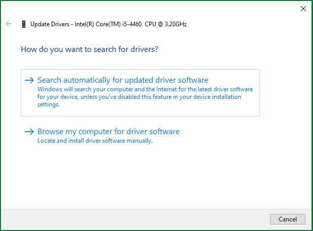 how to update cpu drivers to get windows 10