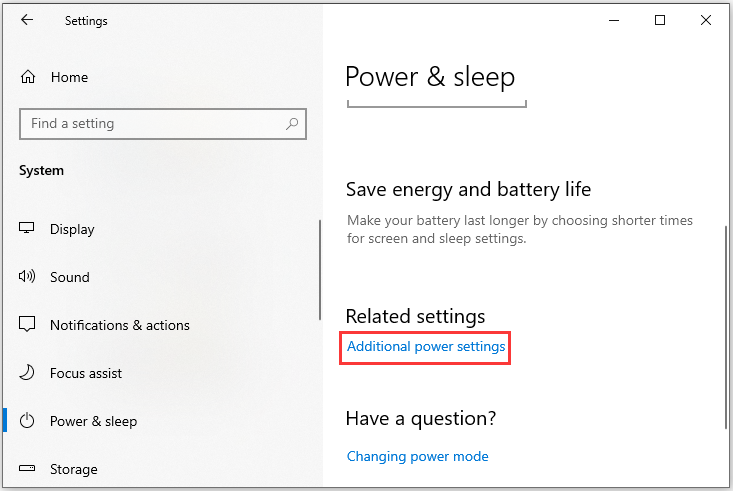 click Additional power settings