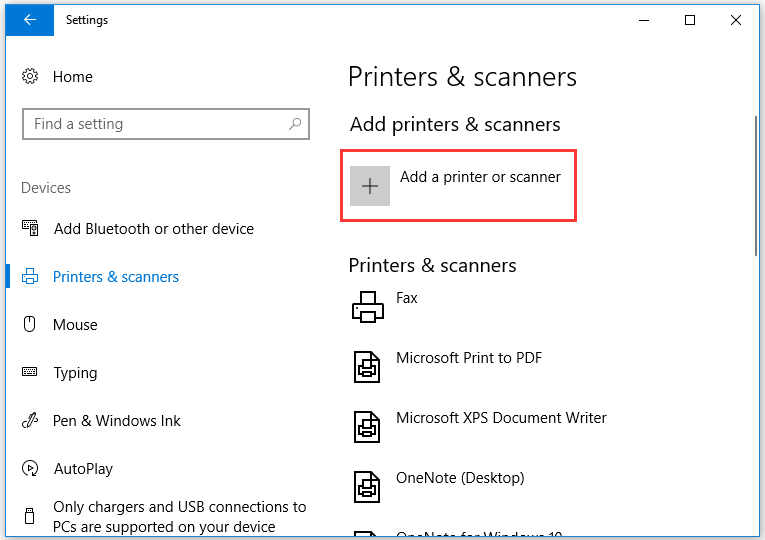 click the Add a printer or scanner option