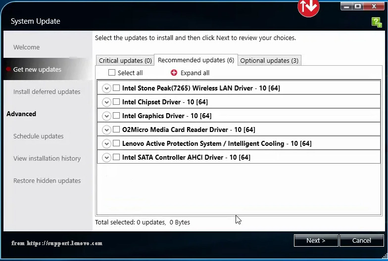 the main interface of Lenovo System Update