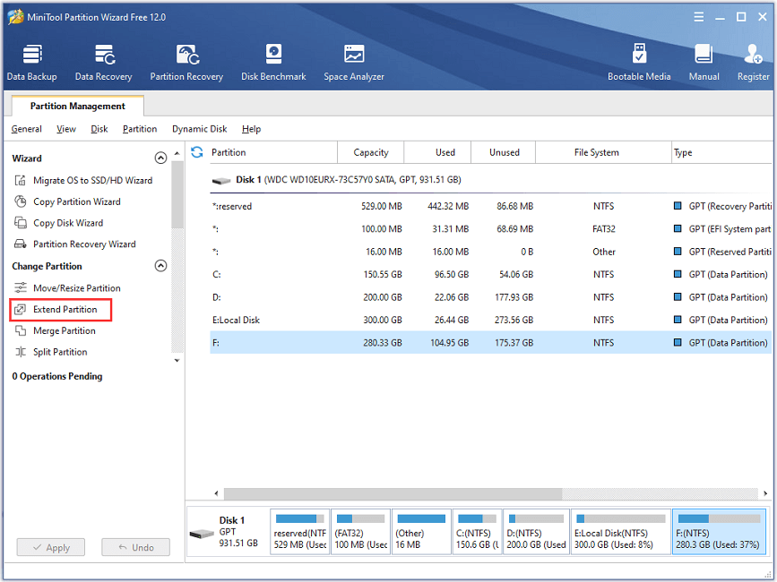 click Extend Partition