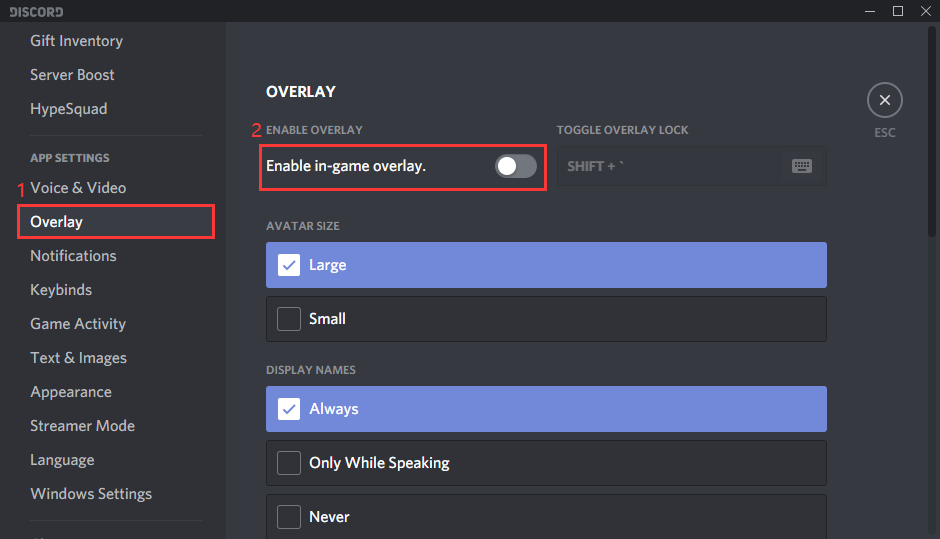 disable Discord in-game overlay