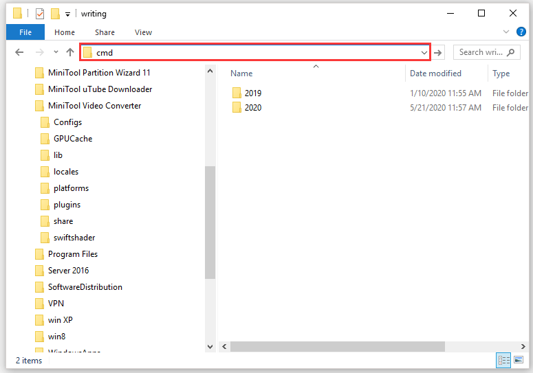 type cmd in the File Explorer location bar